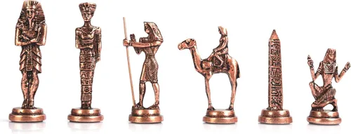 Vista 4 de Figuras de cobre antiguo del faraón egipcio, juego de ajedrez de metal para adultos, piezas hechas a mano y tablero de ajedrez de madera maciza