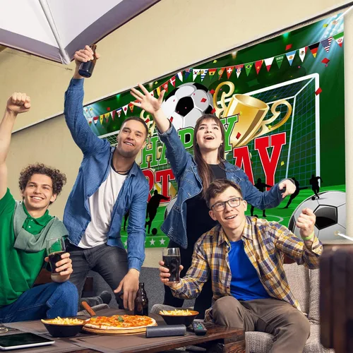 Vista 7 de durony Fondo de fiesta de fútbol para decoración de fiesta temática deportiva, pancarta de fútbol de feliz cumpleaños, decoración para colgar