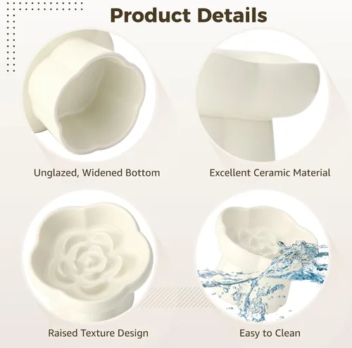 Vista 4 de Ceramic Flower Shaped Elevated Pet Bowl, 6.8 oz Slow Feeder for Dry and Wet Food, Non-Slip Base, Raised Elevated Design, Smooth Interior, Easy to