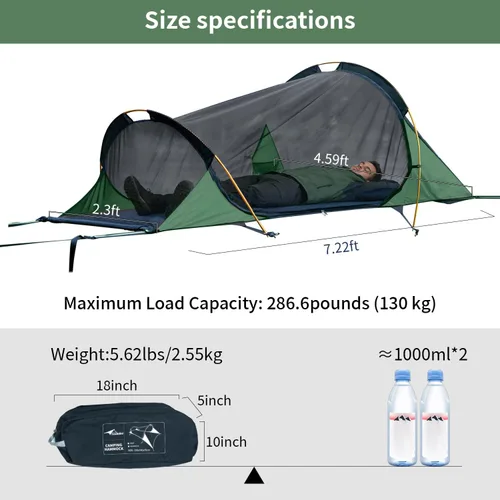 Vista 2 de TriHive - Tienda de campaña plana para acampar con mosquitera y lluvia PU3000, tienda de campaña 2 en 1 para una sola persona para mochileros