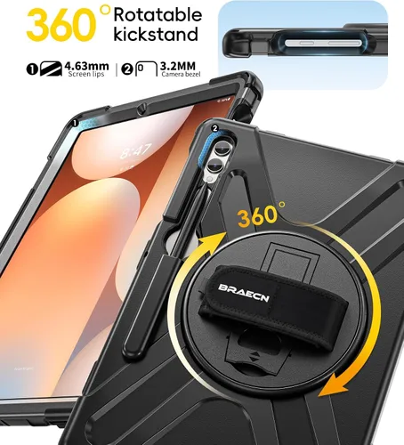 Vista 6 de BRAECN Funda para Samsung Galaxy Tab S10 Plus 2024/S9 Plus/S9 FE+/S8 Plus/S7 Plus/S7 FE 12.4 pulgadas, resistente a prueba de golpes con soporte
