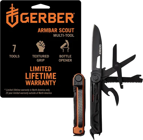 Vista 11 de Gerber Gear Armbar Scout Multiherramienta 7 en 1 - Hoja de borde liso de 2.5 pulgadas, martillo, tijera, sierra, equipo EDC - Onyx