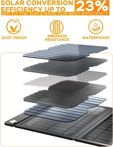 Vista 4 de MARBERO Cargador de panel solar portátil de 21W, panel solar plegable, paneles solares impermeables IP65, 23% de alta eficiencia, cargador rápido