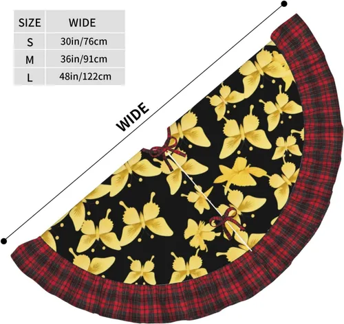 Vista 4 de Beautiful Gold Butterflies Print Christmas Tree Skirt Red Black Plaid Border Xmas Tree Skirt Holiday New Year Party Christmas Party Decor. 30 in 36