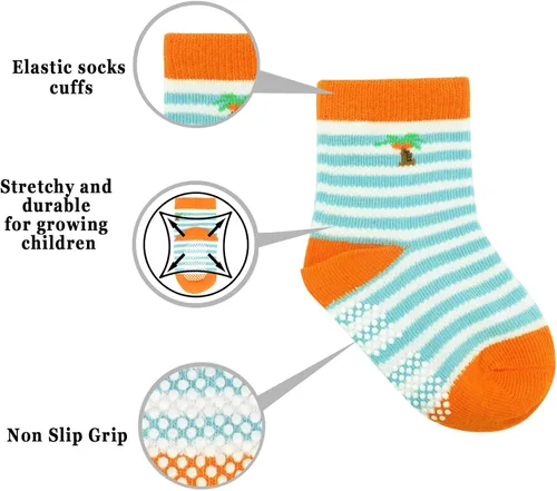 Vista 7 de Calcetines SkiBeaut para niño 12 pares de calcetines antideslizantes para niño calcetines de algodón con adherencia para niños de 1-3 3-5 5-7 años