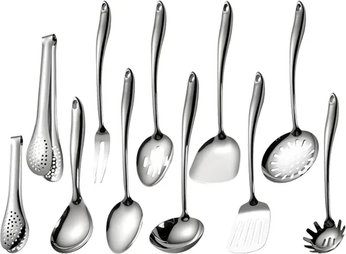 Vista 8 de 304 - Juego de utensilios de cocina profesional de acero inoxidable, 3 piezas de utensilios de cocina de metal largo, grande, juego de herramientas