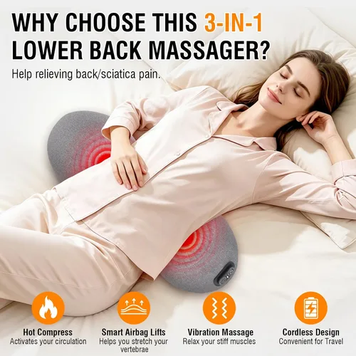 Vista 2 de Almohada de apoyo lumbar inalámbrica, masajeador de espalda baja para aliviar el dolor