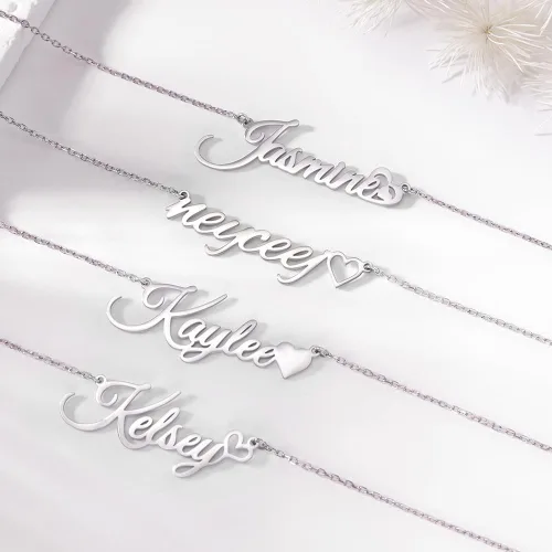 Vista 4 de Collar personalizado con nombre, collares de plata de ley personalizados para mujer, collares con nombre personalizado, colgante, joyería regalos