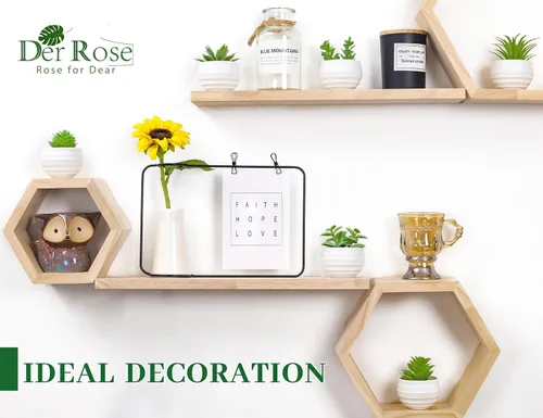 Vista 3 de Der Rose Paquete de 6 plantas falsas y 6 paquetes de plantas suculentas para dormitorio, sala de estar, oficina, estante de decoración de baño
