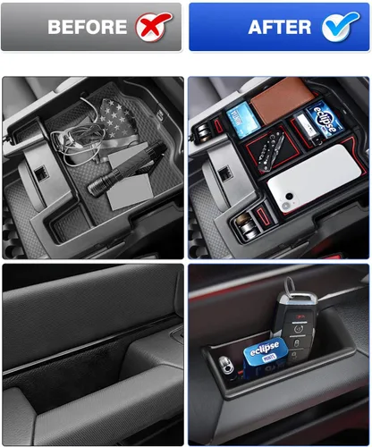 Vista 5 de Karltys Organizador de consola central Ram 1500 para Dodge Ram 1500 2019-2025 2026, bandeja organizadora lateral de puerta y caja de almacenamiento