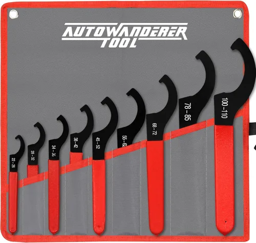 Vista 2 de 9 piezas de juego de llaves de amortiguador enrollable, llave de choque ajustable universal de acero al carbono para la mayoría de ajustes de choque