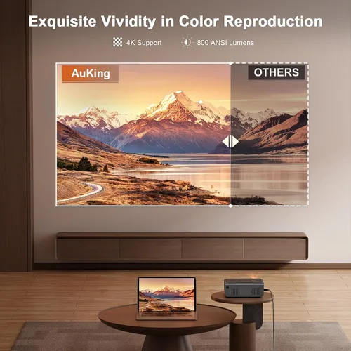 Vista 4 de [Aplicaciones integradas y enfoque automático/Keystone] Proyector inteligente con WiFi y Bluetooth, AuKing 800 ANSI 4K compatible con teléfono