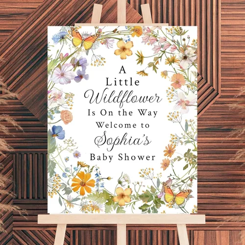 Vista 24 de Letrero de bienvenida personalizado de flores silvestres para baby shower, letrero floral bohemio para baby shower, letrero con nombre personalizado