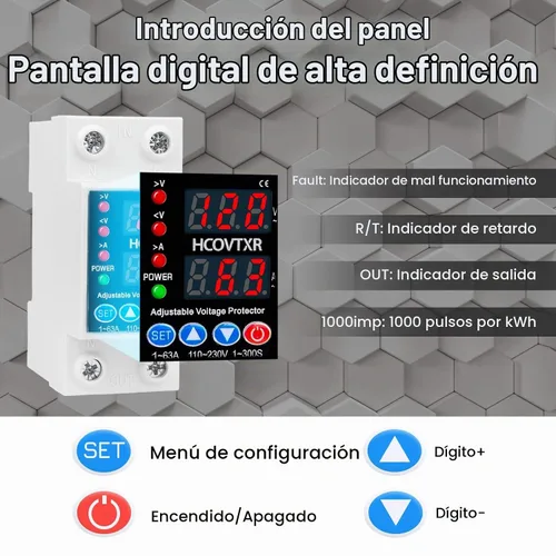 Vista 3 de Interruptor de Circuito Inteligente 110V, Corte de Baja Tensión de 1~63 Amp, Interruptor de Corriente AC Ajustable para Sistemas Solares (Negro)