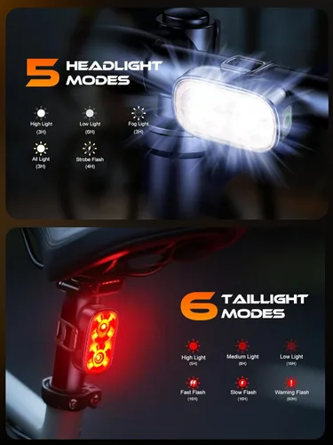 Vista 3 de ISEYOU Bike Lights, Ultra-Slim USB-C Rechargeable Bike Lights Front and Back, 5+6 Lighting Modes & IP65 Waterproof, Super Bright Bicycle Light Set