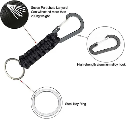 Vista 2 de BRAVESHINE Llavero de paracaídas con clip para mosquetón, anillo en D, gancho para cochecito para botella de agua, llaves, mochilas, hombres, mujeres