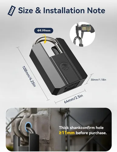 Vista 2 de NexusLab - Candado de huellas dactilares, resistente al agua IP67 para exteriores, desbloqueo de 3 vías (huella dactilar/aplicación/2 teclas)