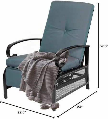 Vista 8 de Oakcloud Sillón Ajustable para Exteriores Silla Reclinable Relajante de Metal para Patio con Cojines Extraíbles (Azul Pavo Real)