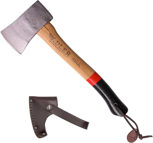 Vista 9 de Adler Hacha de explorador – Hacha de campamento forjada alemana con funda de cuero, bushcraft compacto y hacha de senderismo, cabeza de acero al