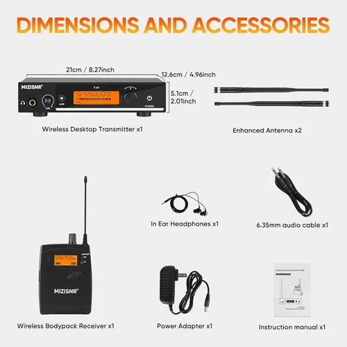 Vista 9 de Sistema de monitor inalámbrico en el oído, sistema IEM mono UHF Pro con transmisor de metal, 1 receptor de cuerpo con auriculares de monitor, 100