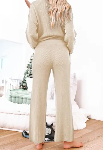 Vista 6 de Viottiset Conjunto de 2 piezas de suéter de punto para mujer, conjunto casual de manga larga