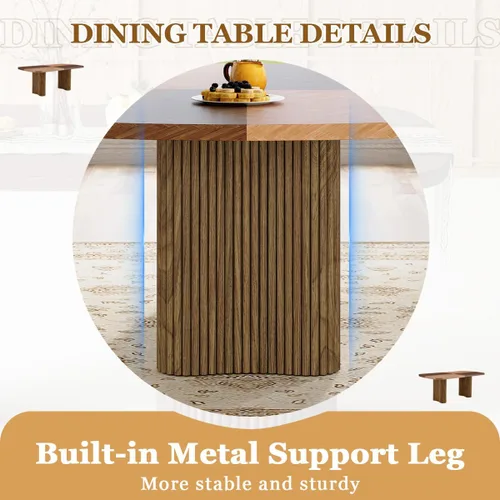Vista 4 de Mesa de comedor extra larga de 78.7 pulgadas para 6-10 personas, mesa de cocina moderna con bases estriadas, mesa de comedor rectangular de granja