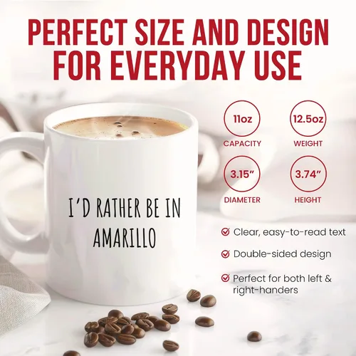 Vista 3 de I'd Rather Be In Amarillo Mug - Texas Coffee Cup - Fan Funny Gift From - Panhandle Tea Mugs - Lone Star State Cups - 11 Oz Ceramic Gifts For
