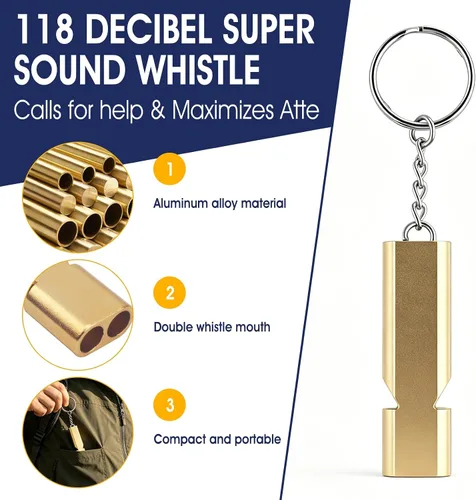 Vista 5 de Pacify 2" Loud Bear Bell with Whistle for Hiking, 3 in 1 Solid Brass Bear Bells with Emergency Whistle and Carabiner for Survival, Hiking, Camping