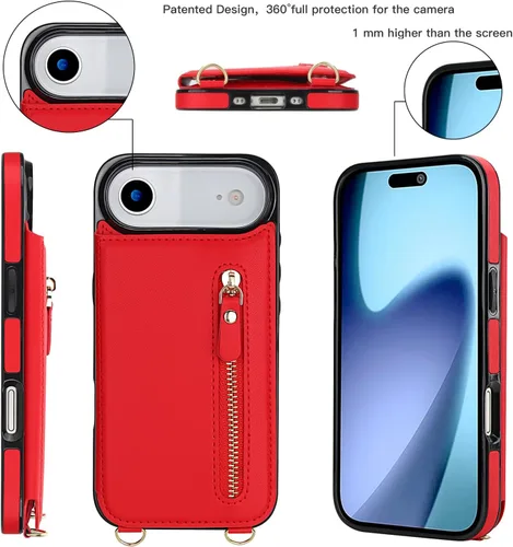 Vista 7 de Crossbody Phone Case iPhone 17 Air Leather Card Holders Wallet Protective Case Removable Adjustable Leather Strap with Button Compatible with iPhone
