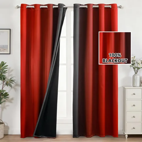 Vista 2 de weesire Cortinas opacas negras y rojas para dormitorio, sala de estar, 2 paneles, 100% opacas, cortinas degradadas degradadas, 52 x 63 pulgadas