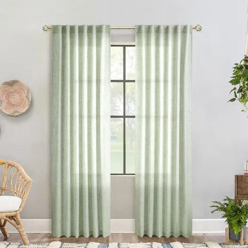 Vista 67 de Cortinas de Lino Natural Color Crema de 84 Pulgadas de Largo para Sala de Estar, Juego de 2 Paneles de Lino Texturizado con Trabillas Traseras