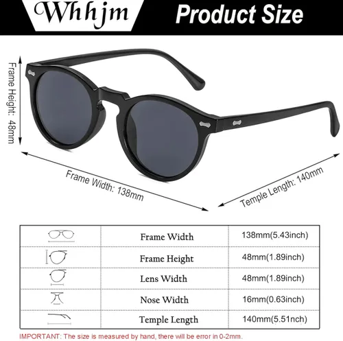 Vista 4 de WHHJM Vintage Polarized Round Sunglasses for Men Women Retro Stylish Black Orange Sunglasses