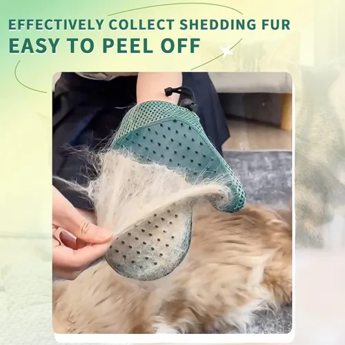 Vista 5 de Guante de piel de mascotas 2 en 1 y guante removedor de pelo de gato, cepillo de guante de aseo para perros para desprendimiento, masaje, guante