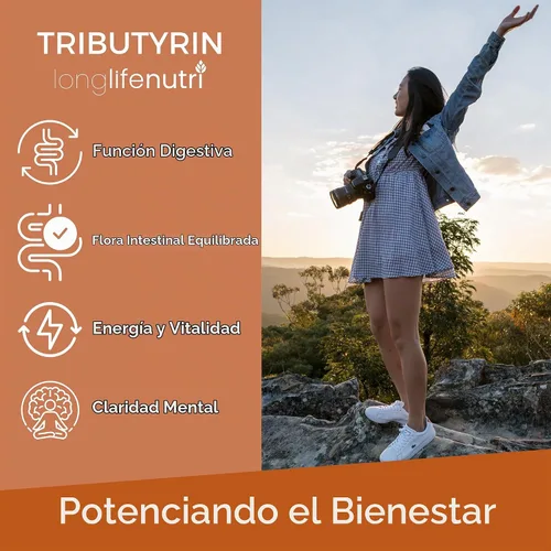Vista 4 de BioGutyrin - Tributirina 500 mg, suplemento postbiótico para la función intestinal y absorción de nutrientes, 120 cápsulas vegetarianas, ácido