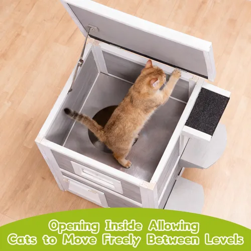 Vista 5 de Casa para gatos al aire libre de 2 pisos con puerta de escape, refugio para gatos feral, resistente a la intemperie para exteriores, techo