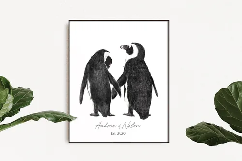 Vista 13 de Triple Studio Regalo de boda personalizado, impresión artística de pájaro con nombre y fecha personalizados, celebración de aniversario para novio