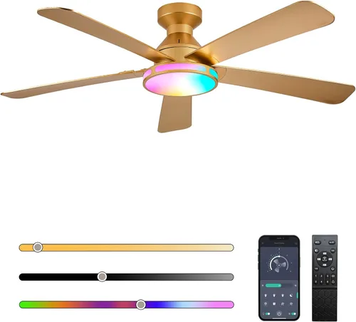Vista 24 de Ventiladores de techo con luces, ventilador de techo empotrado de perfil Marrón