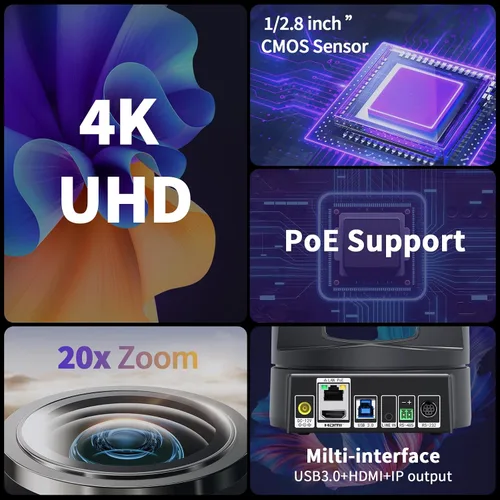 Vista 10 de Cámara PTZ 4K 20X, HDMI USB cámara de videoconferencia Webcam transmisión en vivo para adoración de iglesia/eventos servicios/educación, funciona