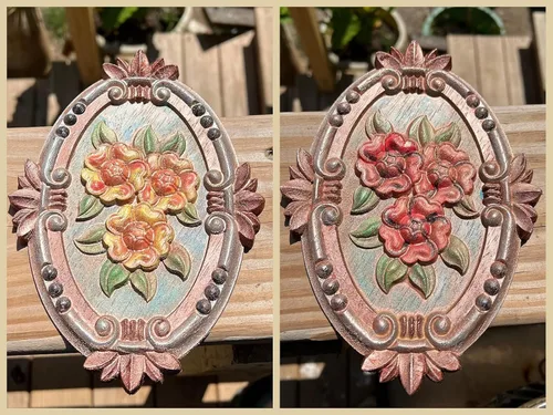Vista 6 de Apliques de madera, adornos decorativos de madera, adornos tallados en rosas para muebles, calcomanías ovaladas de talla central para puerta 1