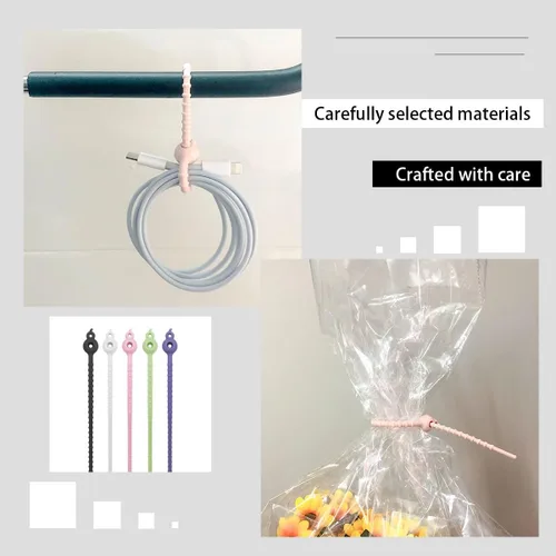 Vista 3 de 16 bridas de silicona reutilizables, multiusos, correas de cable de doble bloqueo, organizador de cables, para el hogar, oficina, cocina, escuela