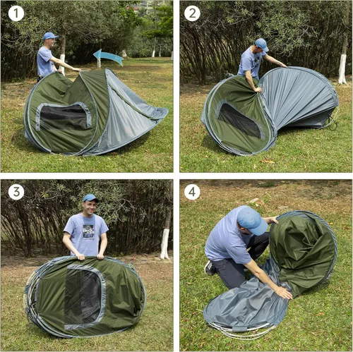 Vista 2 de Night Cat Pop-up Camping Tent: 2 Person Tent Waterproof Instant Easy Setup Family Tent
