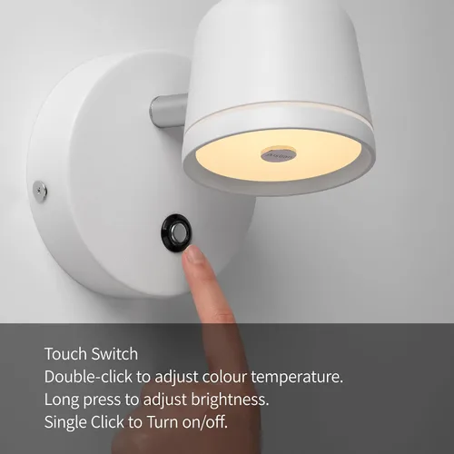 Vista 5 de Aisilan - Aplique de pared, luz de pared regulable al tacto con 3 temperaturas de color, lámpara de pared LED ajustable de 7 W CRI97, moderno Blanco