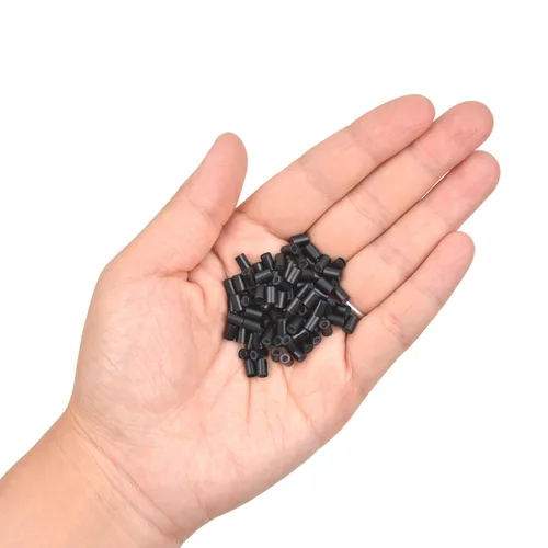 Vista 4 de 200 extensiones de cabello, micro anillos, enlaces, cuentas de anillo de cobre forradas de silicona, cuentas de cabello de 0.138 in para extensiones