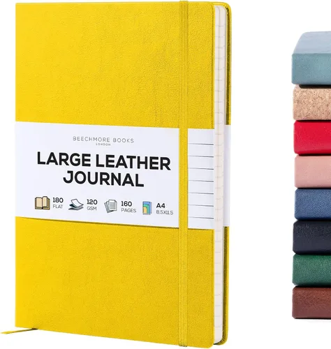 Vista 10 de BEECHMORE BOOKS Cuaderno de diario rayado, tamaño A4 de 8.5 x 11.5 pulgadas, 160 páginas rayadas, diarios de cuero de tapa dura para mujeres