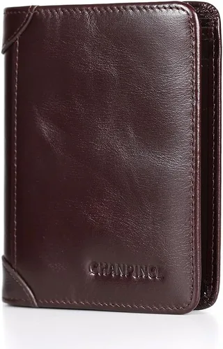 Vista 45 de Billetera de piel triple con bloqueo RFID para hombre con 2 ventanas de identificación, 2 compartimentos para efectivo, 6-8 ranuras para tarjetas