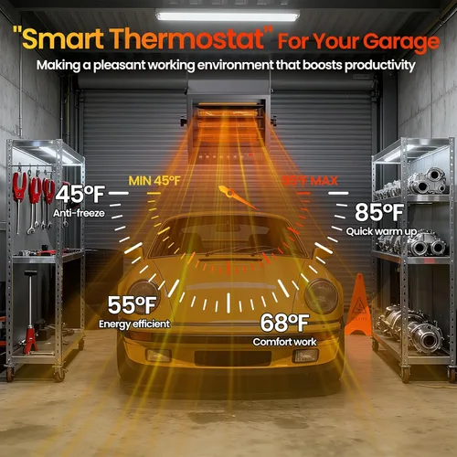 Vista 7 de Calentador eléctrico de garaje de 7500 W con control remoto, calentador de techo cableado de 240 V, calentadores de espacio de garaje con modo ECO