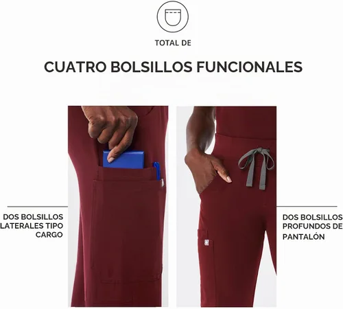 Vista 6 de FIGS Livingston - Pantalones médicos básicos para mujer, cintura de yoga, 2 bolsillos, ajuste clásico de pierna recta 2-Borgoña