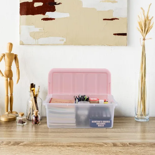 Vista 6 de Rosebloom - Caja de almacenamiento de plástico de 14 cuartos de galón, contenedor de almacenamiento con tapa rosa, 2 paquetes