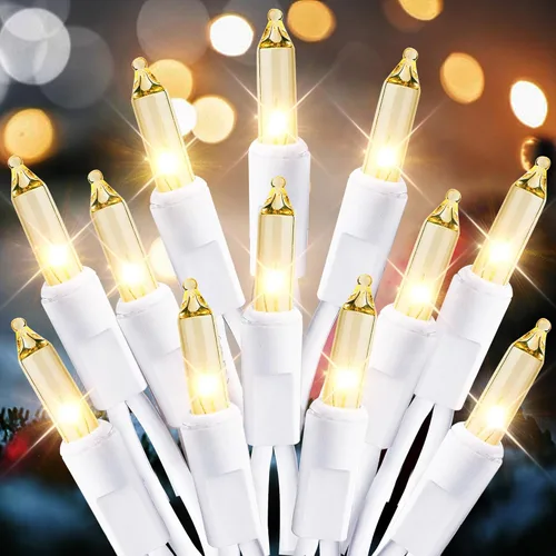 Vista 15 de Dirnun Luces de Navidad de color blanco transparente, 100 unidades, luz incandescente, certificación UL, luces conectables para árbol de Navidad