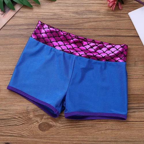 Vista 7 de Agoky Conjunto de 2 piezas de camiseta sin mangas de sirena con lentejuelas y pantalones cortos para niñas pequeñas y grandes, tankini traje de baño